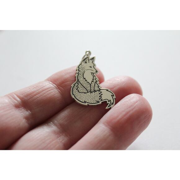 Sterling Silver Fox Charm Necklace, Silver Fox Charm Pendant - Picture 2 of 5